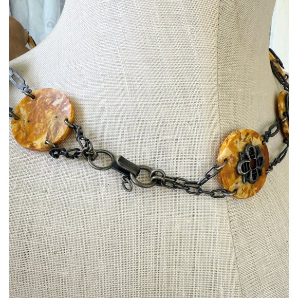 Antique 30's Celloid Circles Green Glass Silverplate women's Link Belt/Necklace - Picture 6 of 16